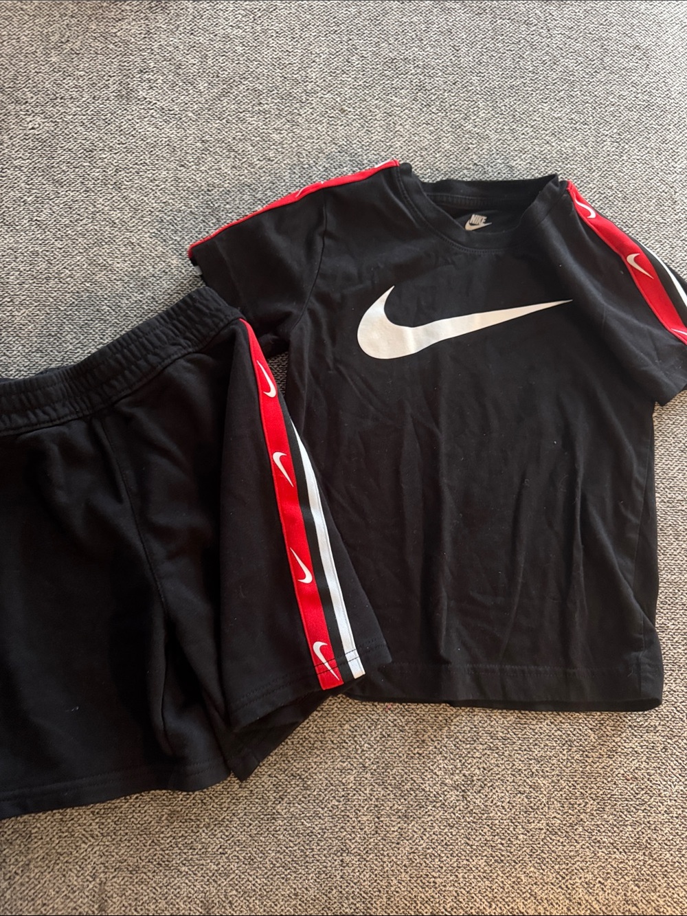 Nike Black Kids Athletic Shorts with Red & White Side Tape Boys 6